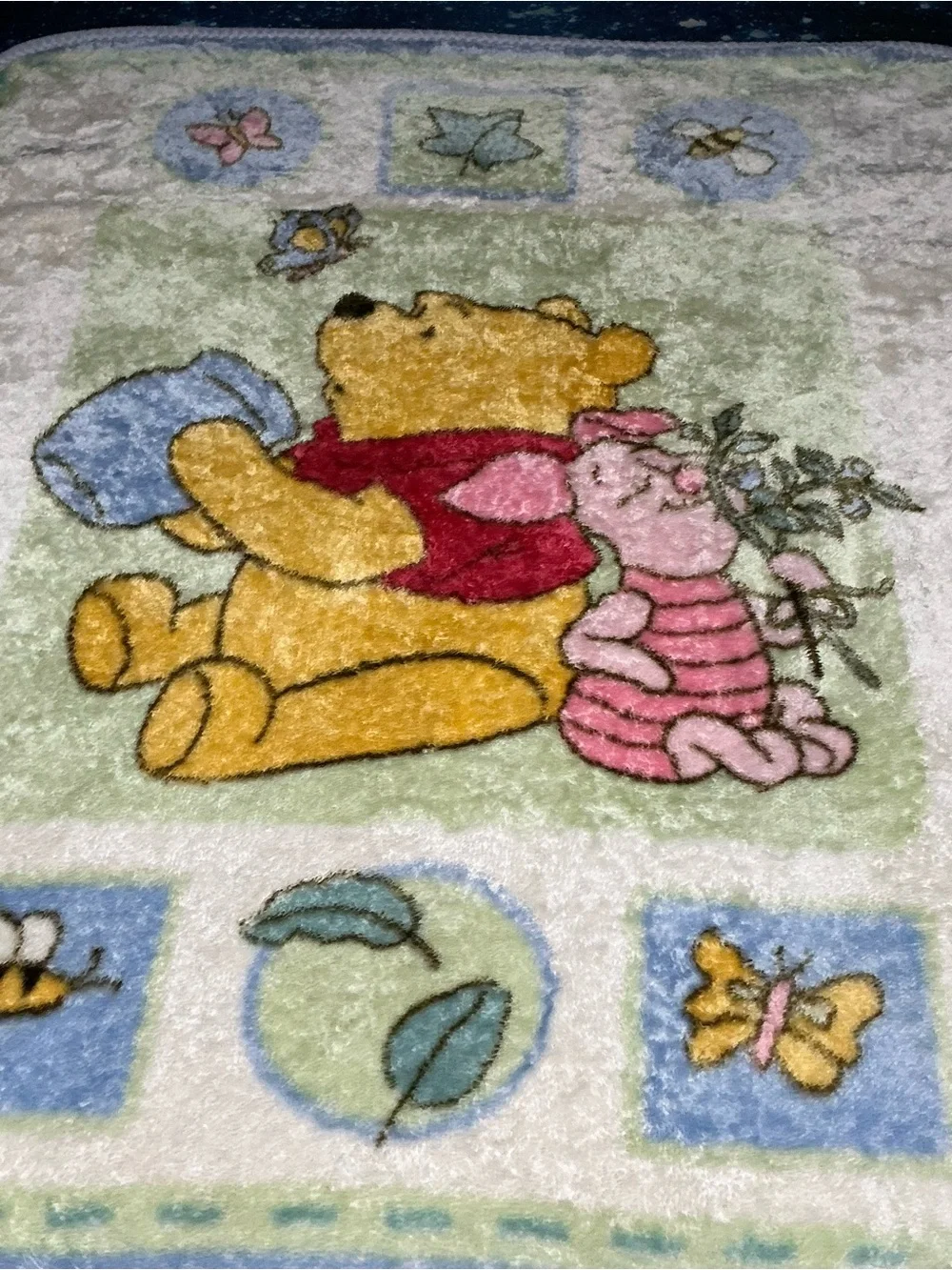 Disney Winnie the Pooh Plush Baby Blanket in Yellow, Pink, Blue and Cream